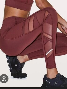 lululemon athletica Maroon Mesh-Panel Leggings
